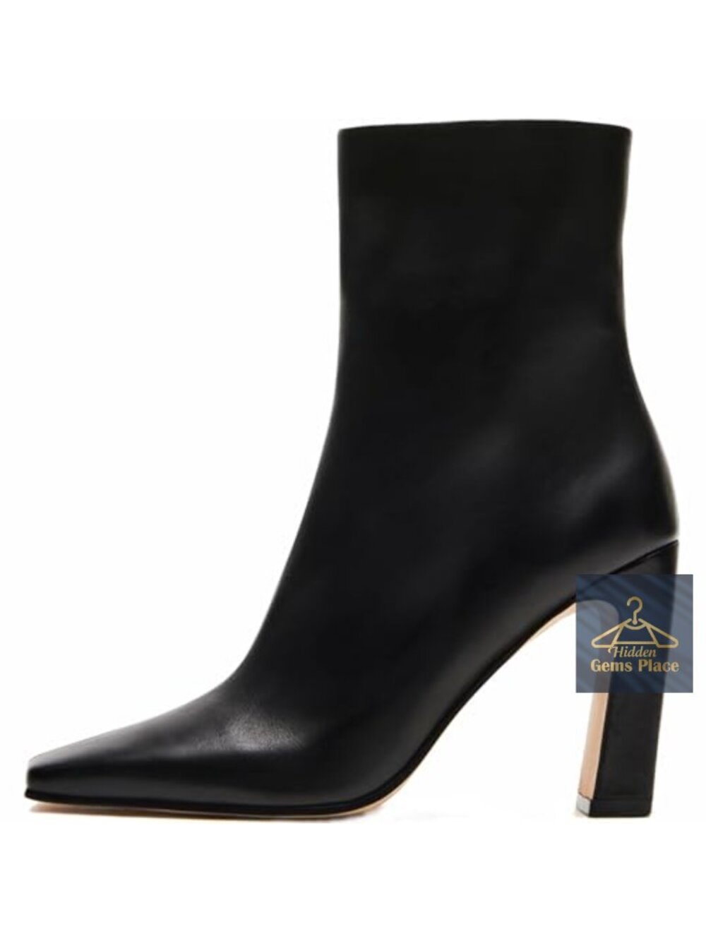 Women's Square Toe Ankle Boots Chunky Heeled Faux Leather Booties Zip